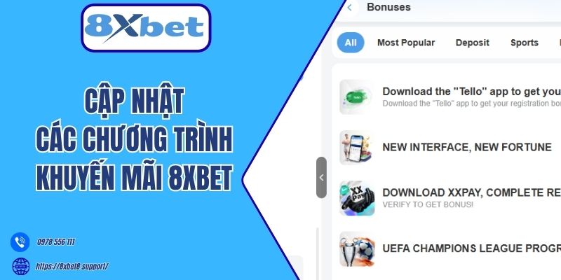 Cập nhật các chương trình khuyến mãi 8xbet 